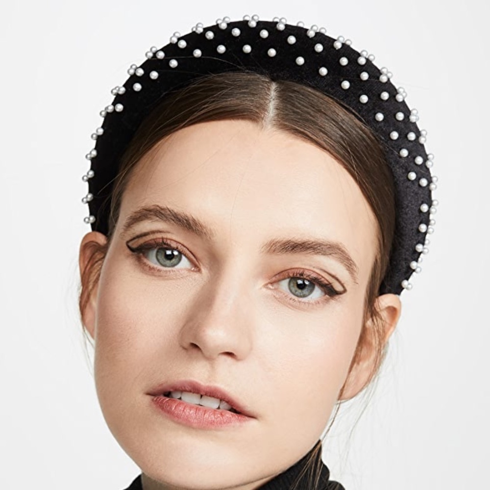 Lele Sadoughi velvet padded headband with pearls
